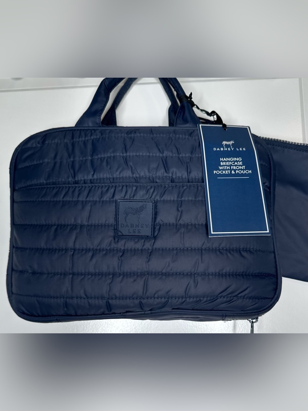 Dabney Lee Quilted puffy Navy Hanging Briefcase with Front Pocket & pouch travel